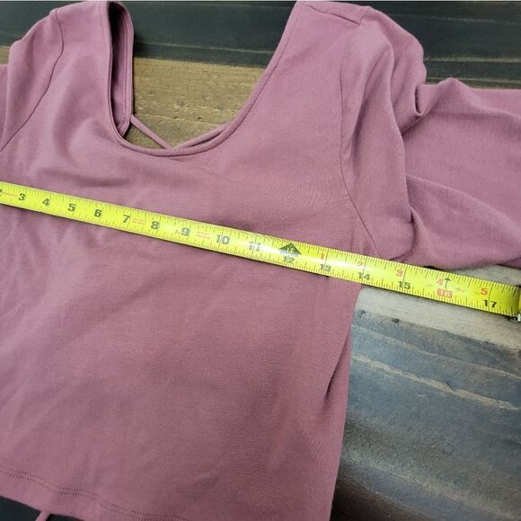 Aeropostale Lace Up Crop Top Tie Back Long Sleeve Pink Size L Spandex & Cotton - Picture 5 of 8